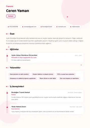 Kasiyer cv indir